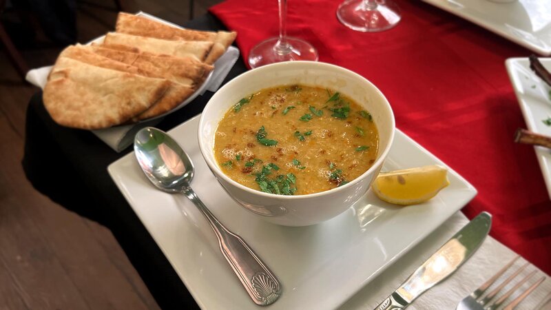 Lnetil soup with side of pita bread